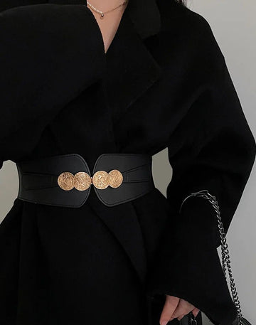 Classic Texture Round Buckle  Stretchable Belt